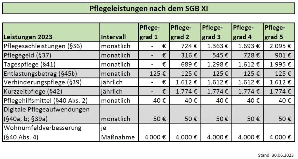 Leistungen der Pflegeversicherung Tabelle mit Zahlen zur Pflegeversicherung